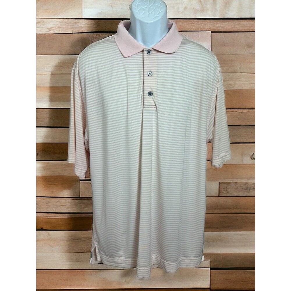 Footjoy Polo Shirt Sz M Pink Striped Prodry Lisle Golf Performance Short Sleeve